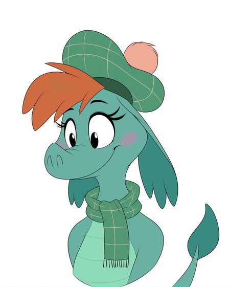 (Masterpiece), (Best Quality), (Hi Res),
<1girl:1.5>,
<solo:1.5>,
<upper body:1.5>,
<face zoom:1.5>,
<selfie:1.5>,
breasts, 
furry female, 
hat, 
loch ness monster, 
nessie_tbon, 
no humans, 
scarf, 
 smile, 
tail, 
3toes,
green skin,
green body,
<simple background:1.5>,
<white  background:1.5>,
 <lora:Nessie_The_Ballad_of_Nessie_Pony_SDXL:1> nessie_tbon