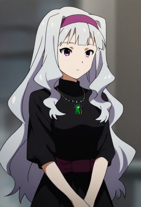 source_anime, uncensored, nsfw, <lora:Takane_Shijou_The_iDOLMSTER_2011_anime_art_style:.8>1girl, solo, grey hair, long hair, purple eyes, breasts, Takane black dress with green brooch outfit , purple hairband, jewelry, necklace, pendant, dress,