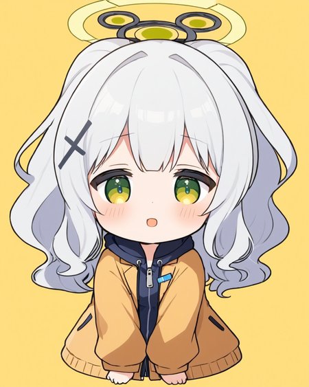 hare \(blue archive\),halo, hair_ornament, chibi, open_mouth, :d, solo_focus, blush_stickers, white_outline, upper_body, yellow_background, jacket, 1girl, ^_^, ponytail, long_sleeves, facing_viewer, 2girls, blush
<lora:hare_(blue_archive)_image423_2023-11-26:1>halo. gorgeous,key visual, vibrant, studio anime,award-winning, professional, highly detailed,high budget, cinemascope