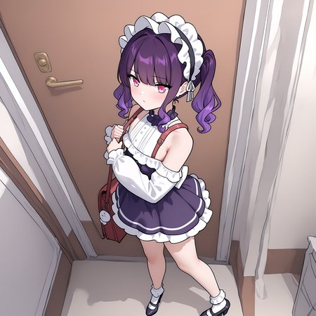 masterpiece,best quality,newest,absurdres,highres,<lora:noobai_ep11_stabilizer_v0.138_fp16:1>,1girl,<lora:Yu_Shiran:1>,Yu_Shiran,petite,purple hair,1girl,full body,