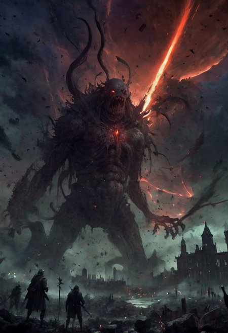 score_9, score_8_up, score_7_up, red glow,
BREAK
,grimdark setting, war torn xeno planet, cosmic decay and a sky full of dead stars, carnage, battlefield, defeat in the darkness, cityscape masterpiece, masterful painting in the style of Anders Zorn and Aleksi Briclot, best quality, horror, ral-chrosc-bw, Style-Volumetric, CS-RBW