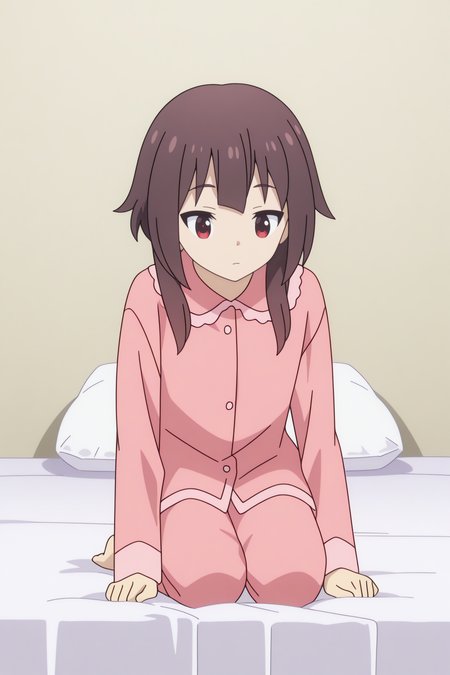 full body,  Megumin, pink pajamas, long sleeves  <lora:Konosuba_Bakuen_-_Megumin_-_illustrious:0.8>