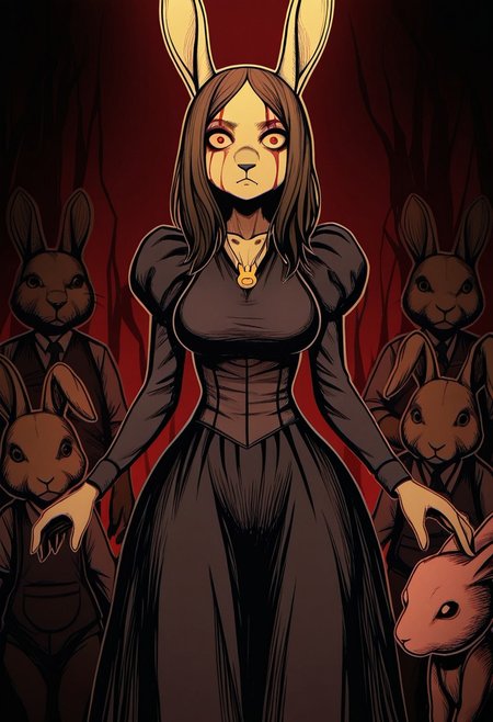 MASTERPIECE, AMAZING QUALITY, PAPER CUTOUT, FURRY, BLOODY, RABBIT, DARK,
