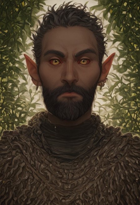 solo, short pointy ears, piercings, random elf face, aquiline features, male dark elf, masculine, facial hair, brow rings, beaded piercings, weathered skin, chiseled features, large nose, insect chitin armor, insect chitin helmet, insect chitin ornaments, stylized insect pattern, athletic build,  animated realism, zoomed out, Syrian features, torso, yurts, elegant berber tapestries, dead trees, ashy soil, grey green foliage, distant grey hills, sunrise, gloomy lighting, grey fabric awnings, dark wood posts, light dust clouds, grey-blue skin, mahogany and ivory clothes, medium armor, bone plate armor, ivory straps and fittings, alien bone ornaments, grey wood neckguard, red sclera, black pupils, blue-green light, neon, highly detailed, defined features, looking at viewer, three quarters view, from below, dynamic lighting, 29 years old, light and shadows, patterned cloth, annoyed expression, expressive eyes, detailed medieval clothes, short hair, wavy hair, thick hair, beaded hair, braided hair, under cut hair, semirealistic, alien elf, spanish features, jewish features, white grey hair, dark red hair, umber skin, sharp features, pastel green inuit print cloak, nighttime, high detail, absurdres, pretty eyes, detailed eyes, yellow eyes,
