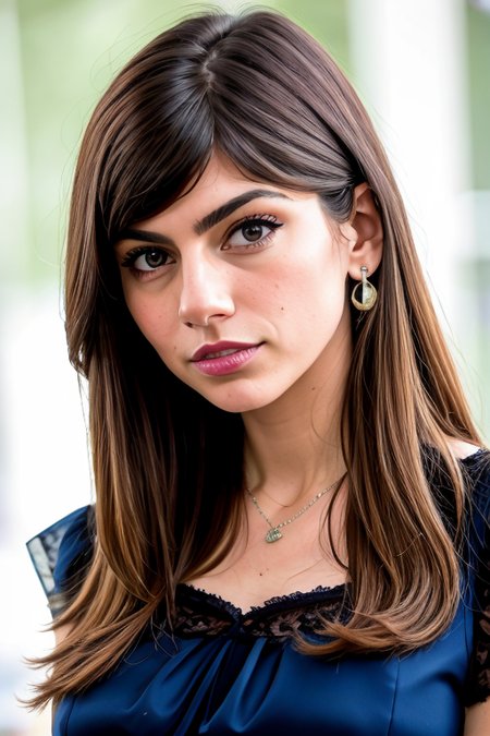 portrait photo of GloriaNobodySD15 brunette (lips pressed:1.1) (serious:1.1) look beautiful woman evening dress depth of field bokeh bright morning light (masterpiece) (best quality) (detailed) (8k) (HDR) (wallpaper) (cinematic lighting) (sharp focus) (intricate)