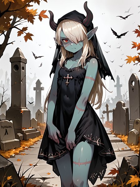 (, solo:1.1) <lora:happy_tentacle-necromancer-v0.3-000037:1>, ht_necromancer, colored skin, horns, scar on leg, scar on stomach, scar on cheek, (petite:1.2), <lora:Shed_The_Skin's StS_age_slider_v1_initial_release:-1.2> ( :1.1) ( ( head tilt :0.8) , , (annoyed :1.2) , torogao , :1) , outdoors, vegetation, ( :1.1), autumn , (dawn :0.6), , (:0.5), people , (science fiction :0.8), graveyard, funeral, (funeral dress, black dress, black veil:1.3) ( :0.8) score_9, score_8_up, score_7_up, score_6_up, score_5_up, score_4_up, ( [(realistic, photorealistic:1.3):(realistic:1.2):16] [(3d:1.2)::14] :1) <lora:LUUNA's Lunas-NijiJourney-SDXL-B2:0.35>, nijijourney <lora:prgfrg23's Counterfeit-V3.0 Style SDXL_LoRA_Pony Diffusion V6 XL:0.5> <lora:mfcg's mfcgXL:0.12> <lora:reweik's gyokai(himehajime)_PonyXL_style_v01:0.14>