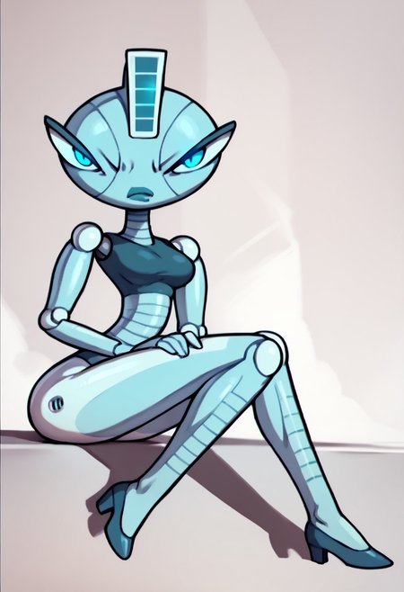 score_9, score_8_up, score_7_up BREAK MonaLethal, 1girl, robot girl, metal body, blue eyes, staring at viewer, angry, full body,