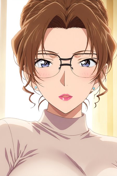 1girl,mature female,milf,huge breasts,portrait,looking at viewer,
Best quality,masterpiece,soft light,official art,high quality,highres,absurdres,epic scene,natural textures,<lora:Kisaki Eri IL V2:1>,kisaki eri,glasses,hair bun,single hair bun,brown hair,earrings,jewelry,lipstick,