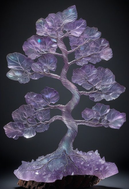 (photorealistic), fluorite mineral, radiant, tree, masterpiece, iridescent