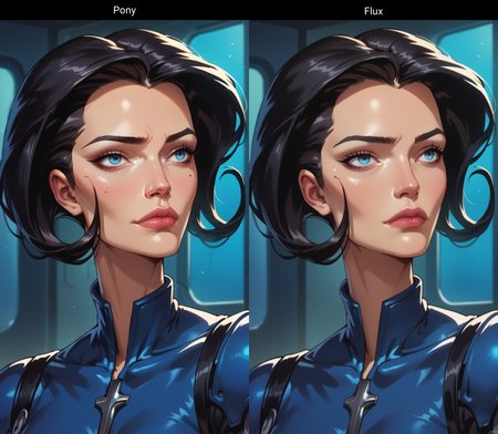 score_9, score_8_up, score_7_up, score_6_up, score_5_up, score_4_up, closeup on face , portait of face, (side view:0.5),dark blue outfit, aeon flux, black hair, blue eyes, upper body,  interior, futuristic city,shiny comic<lora:Pony\Aeon_Flux-000007.safetensors:1.0:1.0>