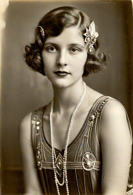 Vintage photo in 1920s of a young woman