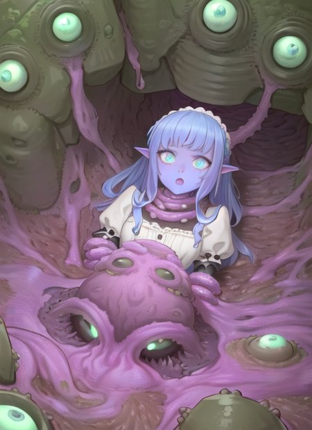 ((best quality)), ((highly detailed)), masterpiece, ((official art)), (detailed eyes, deep eyes), (1girl:1.33, solo), (((shoggoth))), maid, body horror, tentacles, extra eyes, glowing eyes, Mint colored eyes, (colored skin), (dark_purple colored skin), lovecraftian, <lora:bartolomeobariStyle_v10:.7>, bartolomeobari