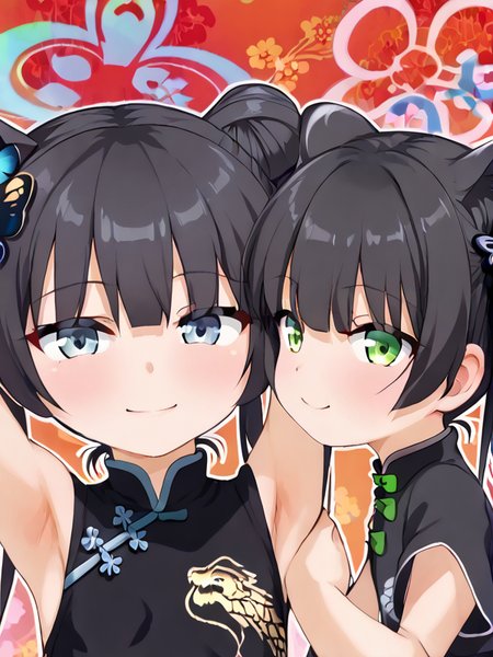 detailed background, shiny skin, posing, rating safe, 
<lora:aogiri.pony:1.1>,
aogiri,  
<lora:shunkoki.pony:1>
shun, kisaki, 2girls,