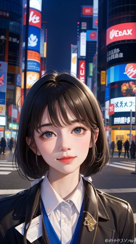 upper body,(8k, best quality, masterpiece:1.2), (realistic, photo-realistic:1.37), ultra-detailed,beautiful detailed sky,detailed cafe,night,sitting,dating,(nose blush),(smile:1.15),(closed mouth),beautiful detailed eyes,JK uniform, school unifrom, skirt, black pantyhose, high heel, street, city view, outdoor,  shibuya \(tokyo\), shinjuku \(tokyo\),