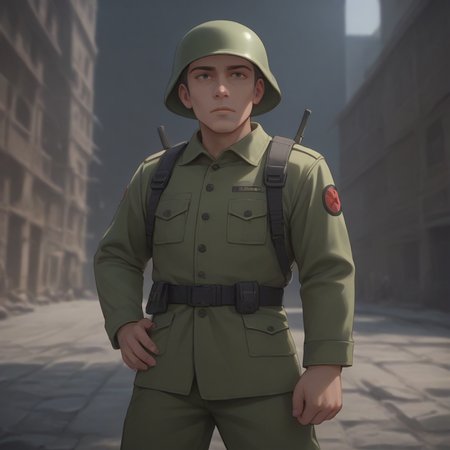 score_9, score_8_up, score_7_up, best quality, masterpiece, source_anime, zPDXL, zPDXL_xxx, BREAK
in city of ruin
1boy,  <lora:rebelsoldier:1>military uniform, rebelsoldier, green helmet, <lora:add-detail-xl:1> <lora:detail_eyes:0.5>
