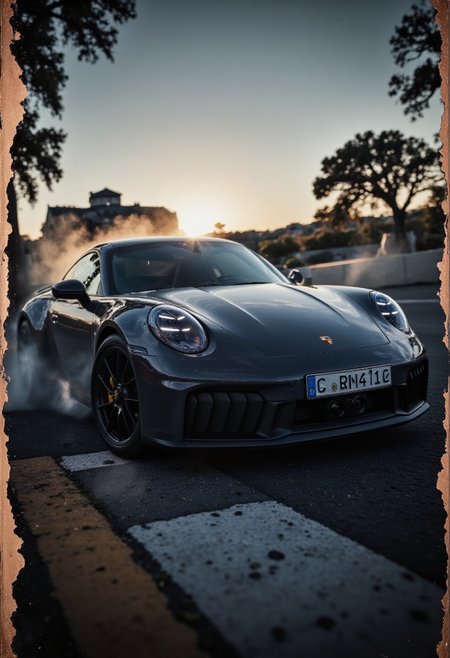 super low camera angle, (masterpiece:1.4), with displayed speed and movement, professional photo, close-up a Porsche 911 GTS miniature car, numberplate reads "CIVIT", epic environment that looks like a movie set, blurry background with dramatic, (natural light:1.2), amazing depth of field, shot on Lumix GH5 (cinematic bokeh , dynamic range, vibrant colors) 
detailmaximizer,gaming, magic bronze frame with car parts and details