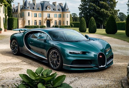 <lora:bugattich1r0n:1>,A emerald green, bugatti ch1r0n parked outdoors in front of a majestic French château. The car, with its glossy metallic blue exterior and sleek black accents, is perfectly positioned on a cobblestone driveway leading to the château. The château features classic French architecture with large arched windows, intricate stonework, and tall, elegant towers. The setting is bathed in soft golden sunlight, creating a warm and luxurious atmosphere. Surrounding the château are neatly trimmed gardens, fountains, and lush greenery, enhancing the sense of grandeur. The scene combines automotive excellence with historical elegance."
<lora:SDXLFaeTastic2400:0.4> <lora:extremely_detailed:0.4> extremely detailed, Masterpiece,best quality,hi res,8k,hi res,8k,award winning,(sharp focus, intricate, highly detailed),