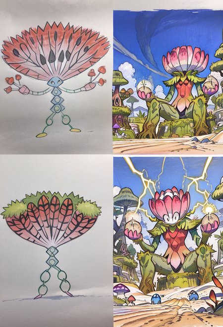 masterpiece, best quality,   solo, outdoors, pokemon (creature), no humans, sky, blue sky, cloud, flower, tree, grass, electricity, nature, moss, mushroom, sand, leaf    ,<lora:Pr0VsN00b:1.0>,