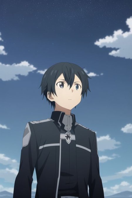 high resolution, professional photography, best quality, 1Boy, Kazuto Kirigaya, Black Hair, Black Eyes, existential longing, ultimate sky,