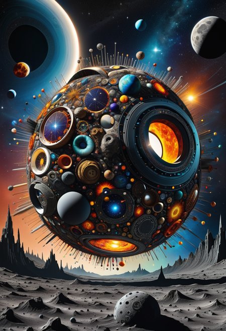 hyper detailed masterpiece, dynamic, awesome quality,DonMN33dl3P1ll0wXL space debris, interstellar, heliocentric, solar eclipse   <lora:DonMN33dl3P1ll0wXL:1>