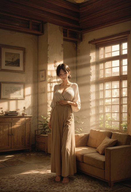 ,ruanyi0913,indoors,sunlight,window,<lora:0913 sunlight through the window_v1_pony:0.8>, score_9, score_8_up, score_7_up, score_6_up, score_9, score_8_up, score_7_up, score_6_up source_anime, blush, 1girl, seduce smile, perfect body , natural huge breasts