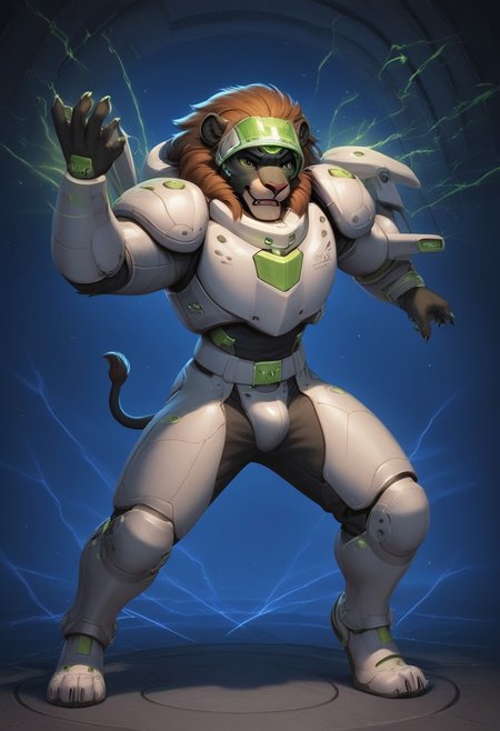 score_9, score_8_up, score_7_up,
1boy, solo, <lora:Anthro_Lionlioness_PONY_XL:1>,
(anthro lion:1.2),  lion male, (((black fur1.3))), fangs, claws, wearing green power armor,helmet,armor,arm cannon,power suit, green power suit, black fur, brown mane,  <lora:Furry_Lora_Panther:0.8>  very intricate, high quality details,vibrant, highly detailed, award-winning, professional,anime artwork, dynamic pose, action pose, intense, fun, dark lighting, night, masterpiece, best quality, very aesthetic, absurdres, raytracing, ultra-detailed, action shot
