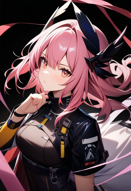 masterpiece, 1girl, ARKNIGHTS ELITE, black background, pink hair