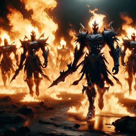 ignar burning shadows of warriors on the battlefield, dark, cinematic, enigmatic, photorealistic, very detailed<lora:ignar:1>