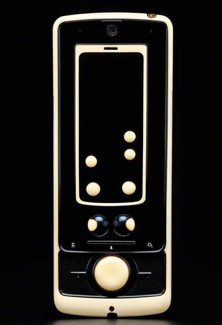 masterpiece, amazing quality, best quality, very aesthetic,  
mobile phone made out o, ebony, ivory, complex gadget, black screen, ivory buttons, tumblers,
detailed Realistic photography.