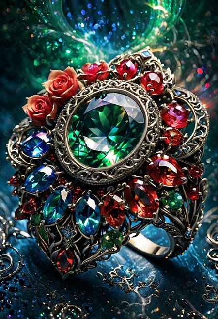 flower magic, focus on an elaborate ring, jewelry, ring, (intricate details), (hyperdetailed), 8k hdr, high detailed, lot of details, high quality, soft cinematic light, dramatic atmosphere, atmospheric perspective, (red aura, blue aura, green aura, black aura, white aura:1.4)