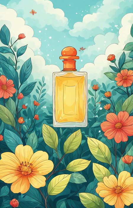 masterpiece,best quality,<lora:tbh43-sdxl:0.9>,illustration, A bottle of perfume in garden