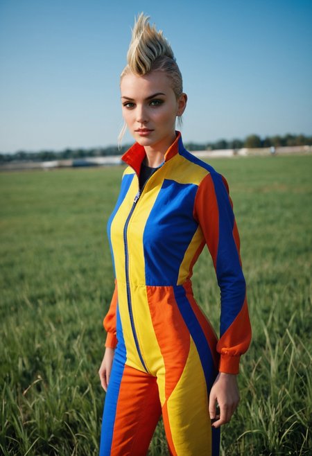 Stable_Yogis_PDXL_Positives
Dynamic and energetic, model with a powerful stride, colorful, windblown jumpsuit, neon signs flashing in the background, civitametapunksdxl_fem, blonde hair