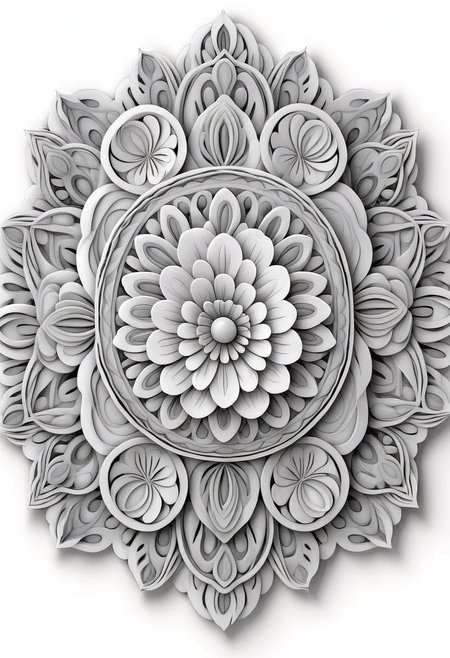 Mandala style,Coloring page , 3d mandala pattern, Paris theme , greyscale