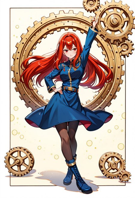 A red-haired woman with a body of gears