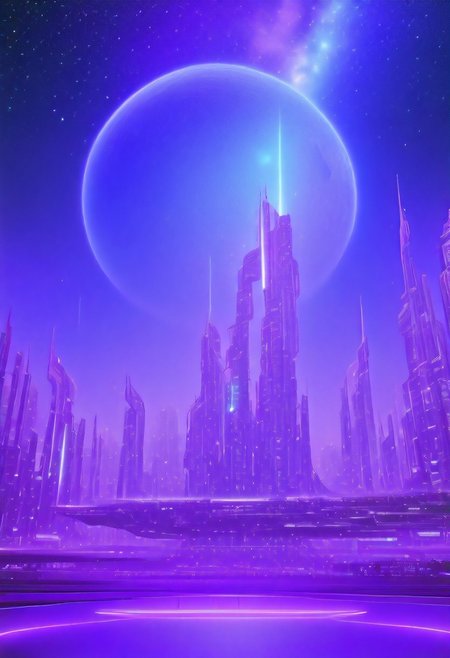 High quiality, high resolution, high definition,
Magical city with skyscrapers, a planet with purple colors and lines that emit white light surrounded by a planet ring, with the view from behind a cat looking towards the city, citybkg, anime style, high ilumination, galaxy sky, calid colours, spacial station