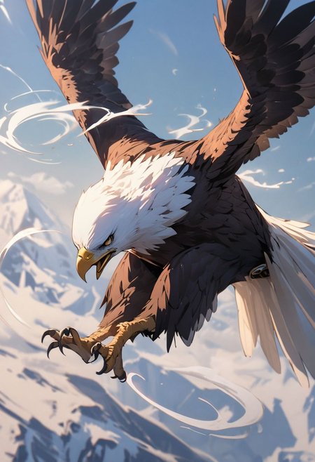 beautiful eagle flying, swirling air, masterpiece
