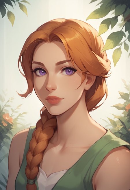 score_9, score_8_up, score_8,
, NSLeahStardew, orange hair, long hair, braid, braid in front, single braid, purple eyes
,
looking at viewer,
solo, alone,