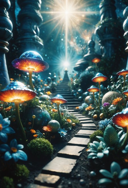 Focus on Ê¼nix and a journey towards enlightenment in the cosmos, this narrative explores religious symbolism as it unfolds from cosmic perspective with bold imagery that captures their spiritual fervor. Drawing inspiration off of biblical tales like 'The Garden,' Norse mythology <lora:Wizz:0.69>, 2000s vintage RAW photo, photorealistic, film grain, candid camera, color graded cinematic, eye catchlights, atmospheric lighting, natural, shallow dof, High level of detail to create a photographic-like image, focusing on lighting, realistic textures, hyperdetailed.