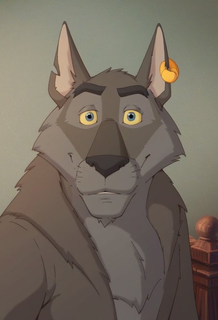 score_9, score_8_up, score_7_up, 1boy, solo, male focus, furry male, B0nk, furry, wolf, grey fur, yellow sclera, grey eyes, earring, portrait, closeup, smile, looking at viewer,