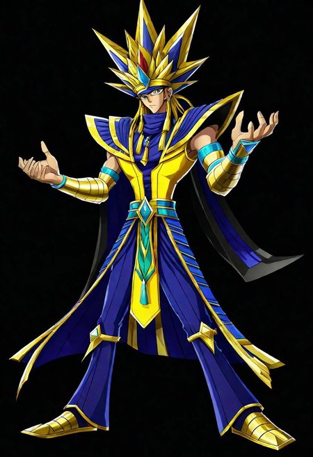 ncrender of yami yugi as a pharaoh,simple background,black background
