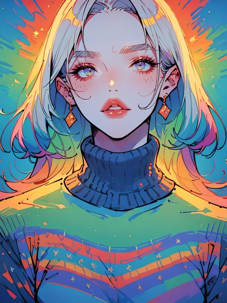 score_9, score_8_up, score_7_up, score_6_up, score_5_up, <lora:P0p4rtXLP:1> p0p4rt, 1girl, colorful, sweater,