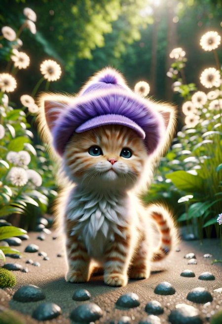 ral-fluff,<lora:ral-fluff:1>,
chibi,masterpiece,best quality,original,official art,kitten,purple hat,flower,blurred background,rendering,beautiful detailed glow,(detailed ice),beautiful detailed water,