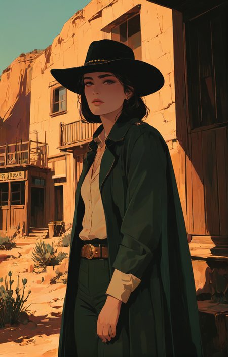 wild west style, Old Hollywood aesthetic, soft-hued colors, stunning background. dark and moody, a mesmerizing blend of light and shadow. masterpiece, absurdres, intricate details <lora:Orange_Bloom:0.8>, the old west, historical, rustic, the wild west