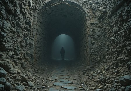 The abyss looked back at him and became even more abyssal, detailxl, dark, chiaroscuro, low-key, HDR, canon50, 8K, hyper realistic, dramatic, cinematic lighting, far away shot, dynamic lighting, highly detailed, epic