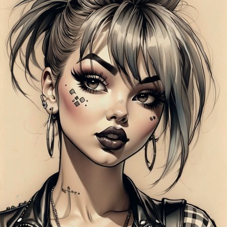 vintagemuse sketch of a  punk girl, closeup portrait<lora:vintagemuse:1>