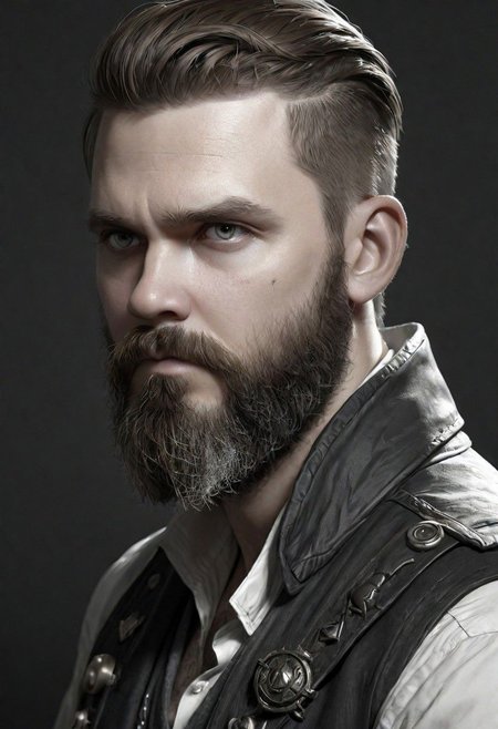 portrait of a bearded man, a black and white drawing of a man with a beard, epic pencil illustration, epic portrait illustration, artgerm craig mullins, martin ansin artwork portrait, by Grzegorz Domaradzki, great digital art with details, by Patrick Pietropoli, highly detailed character design, very coherent. high detail, pirate portrait, epic digital art illustration