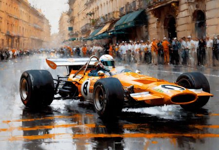(masterpiece, best quality), ultradetailed, F1 race on the streets of St. Petersburg, digital art by jeremy mann, henry asencio mclaren