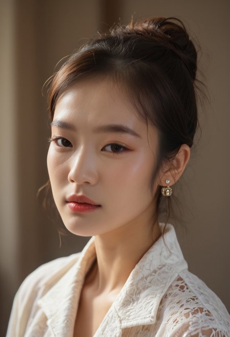 score_9, score_8_up, score_7_up, ladyburns, sideburns, 1girl, solo, jewelry, earrings, blurry, brown hair, asian, OchincosLabo