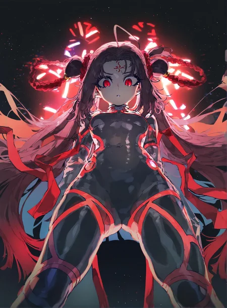 1girl ,nezha_(fate) , optical illusion, ssambatea, quasarcake, Fishine, see-through_body ,made of, tiny neon glass filaments, w0gf1l, Android, star, solo, glass skin, made of glass,neon light,
<lora:illustrious_noobai_epsilon_pred_1_best_quality_v1:0.7> ,<lora:illustrious_noobai_epsilon_pred_1_masterpieces_v1:0.7>,  <lora:add_details_xl:0.7>,<lora:ponyv5_noobE11_1_adamW:.0.5>, <lora:World_of_Glass_Filament:1>
masterpiece, best quality, amazing quality, very aesthetic, absurdres, newest,