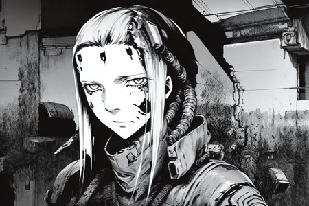 cyborg, (wide open eyes:1.2), (melted by acid), (cracks on face:1.2), melted metal, (open wounds), infestation, infection, contamination, (explosion marks on the body), (torn skin), smirk512,
full upper body shot,
dim light, heavy black and white, (old film, faded film) (dim lit room:1.4)
<lora:Blame!:1>,  <lora:bodhor:0.3>,  , <lora:epiNoiseoffset_v2:1.2> , <lora:otoyomegatari:1>